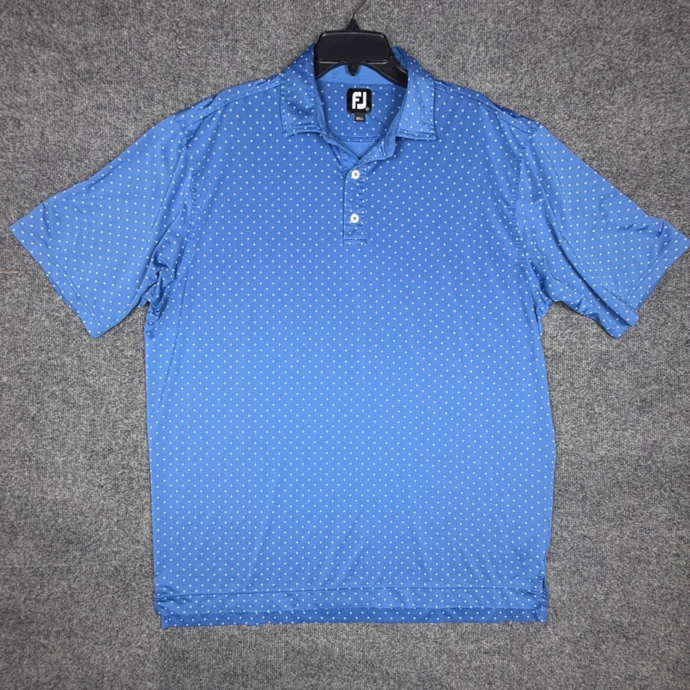 FootJoy Mens XL Blue Geometric Diamond Print Performance Golf Polo Shirt FJ